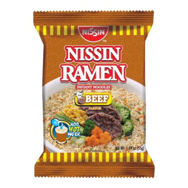 NISSIN beef noodles pack 55g,NISSIN 牛肉麵 包 55g